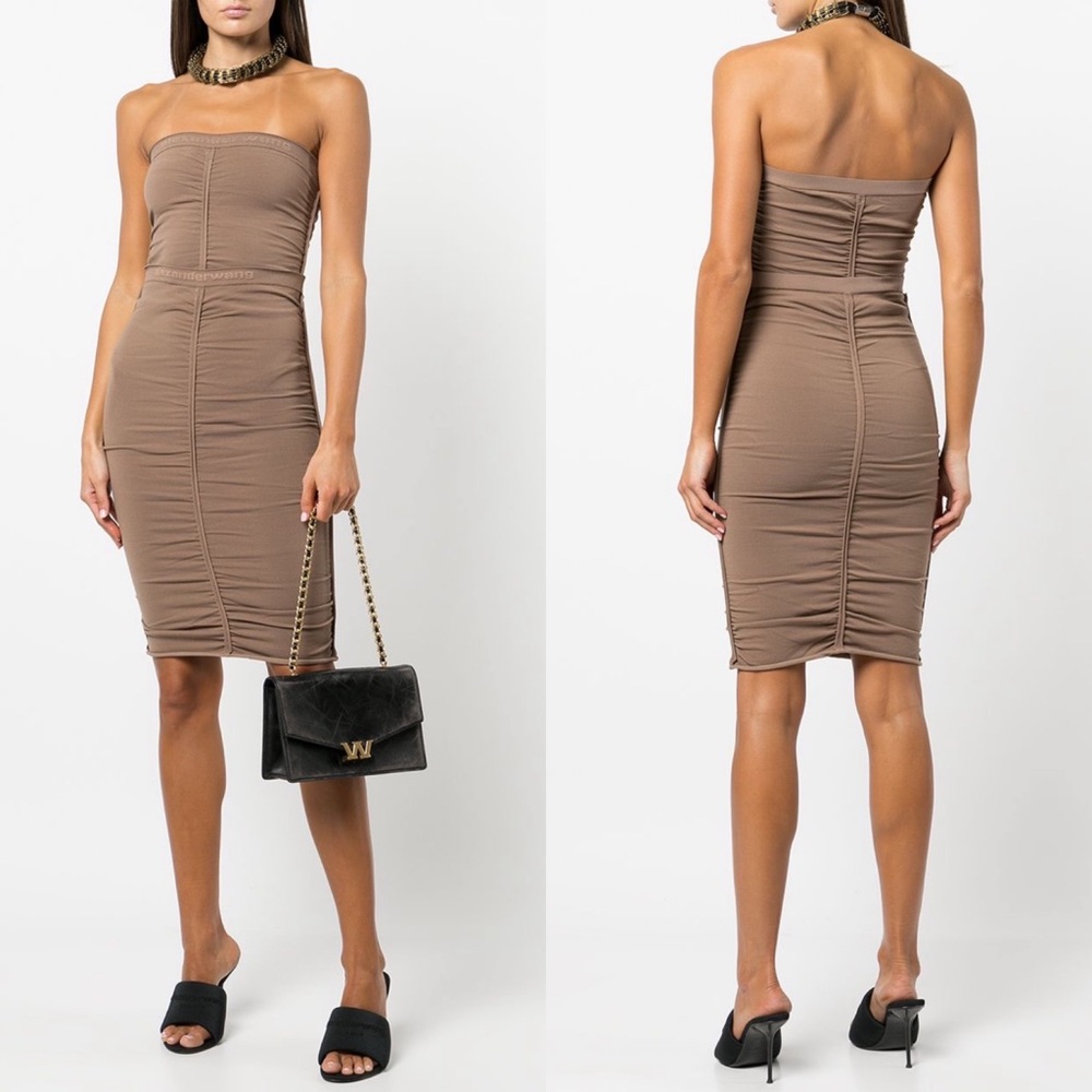Alexander Wang Ruched Midi Skirt in Stretch Nylon in Dark Rose